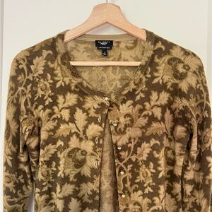 Talbots Petites Pure Italian Merino Wool Green Button-up Fleur De Lis Cardigan
